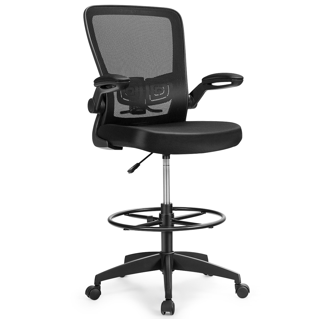Height Adjustable Drafting Chair with Flip Up Arms for Home Office